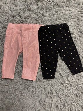 Pink Glittery Jeggings & Black Heart Print Leggings